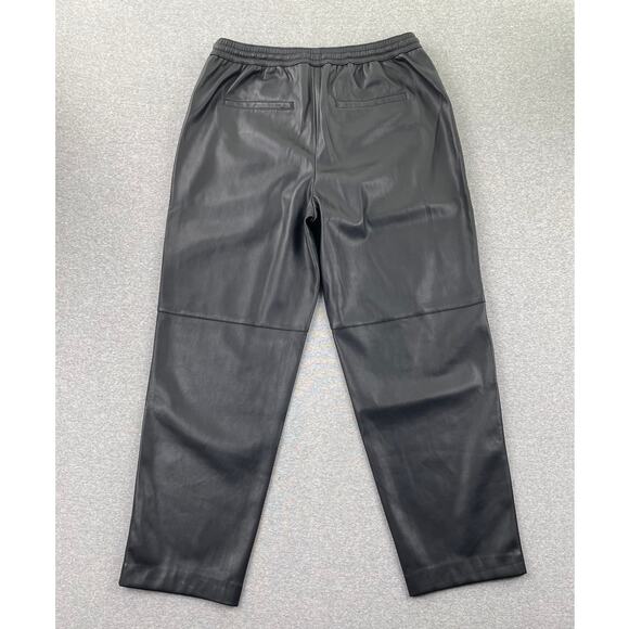 MANGO Womens Faux Leather Pants Large Black Tapered Leg Drawstring Waist Pull On - Picture 4 of 16